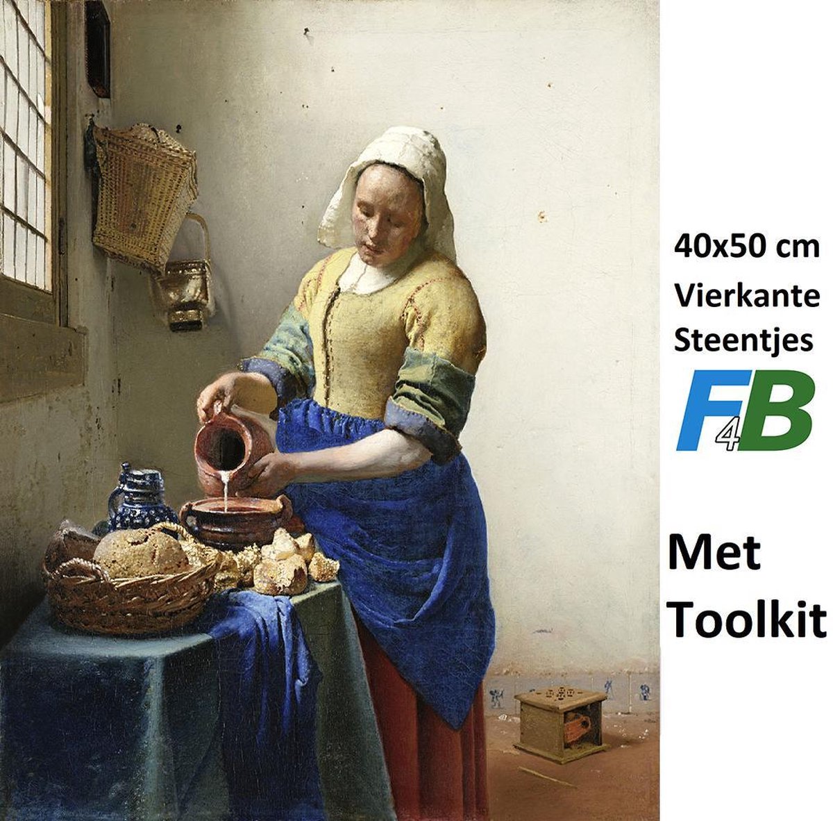 F4B | Het Melkmeisje | Johannes Vermeer | 40x50CM | Diamond painting pakket | volledig dekkend | Diamant Schilderen | vierkante steentjes